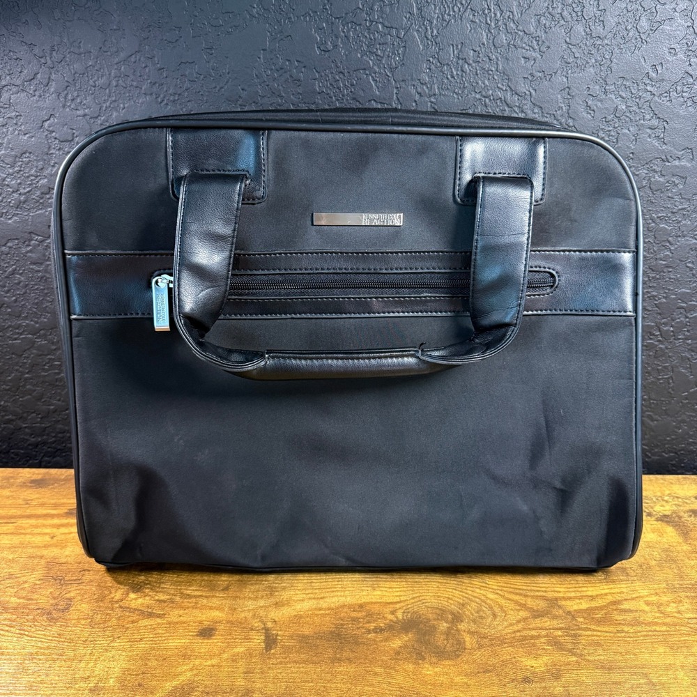 Kenneth Cole Reaction Black Nylon Laptop Briefcase Bag Large Mens Womens